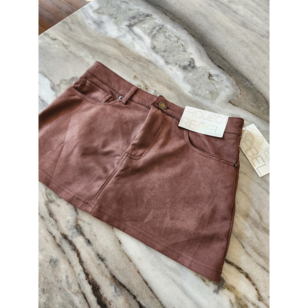 Womens Brown Faux Suede Mini Skort Size Small Low Rise NWT
